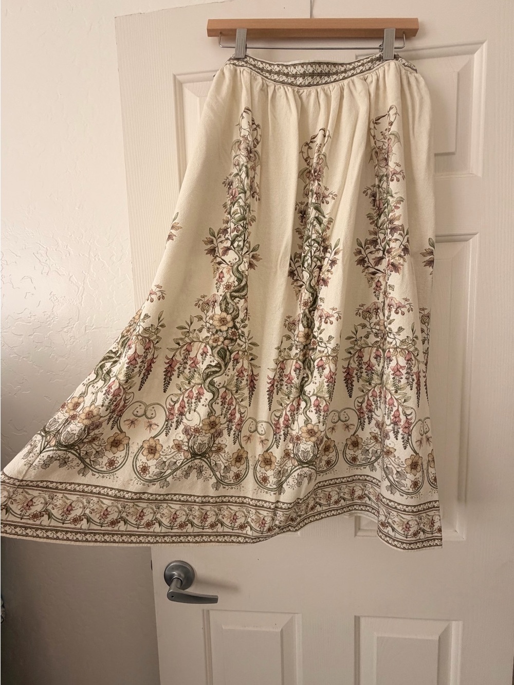 Max Studio Cream Maxi Skirt with Pink and Green Floral Border